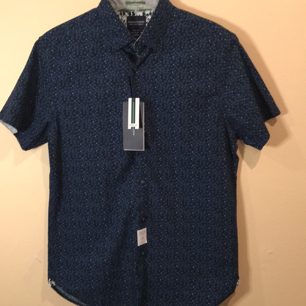 DENIM FLOWER MEN’S SHORT SLEEVES POPLIN SHIRT SZ S